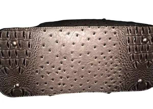 Isabella vegan leather ostrich satchel! Taupe in color with unique design! - Image 8