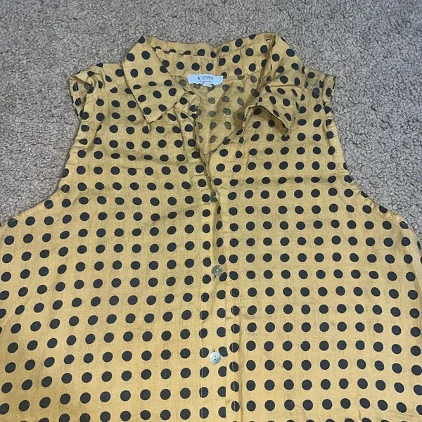 Rosemarine Italian Polka Dot Button Front Sleeveless Linen Dress Small‎ - Image 5