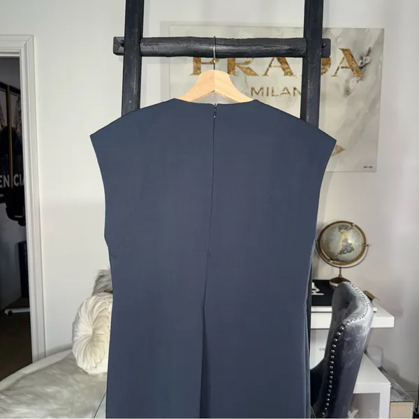 ZARA Dark Slate Grey Cap Sleeve Mini Dress Womens Medium Minimalist Career Chic - Image 9