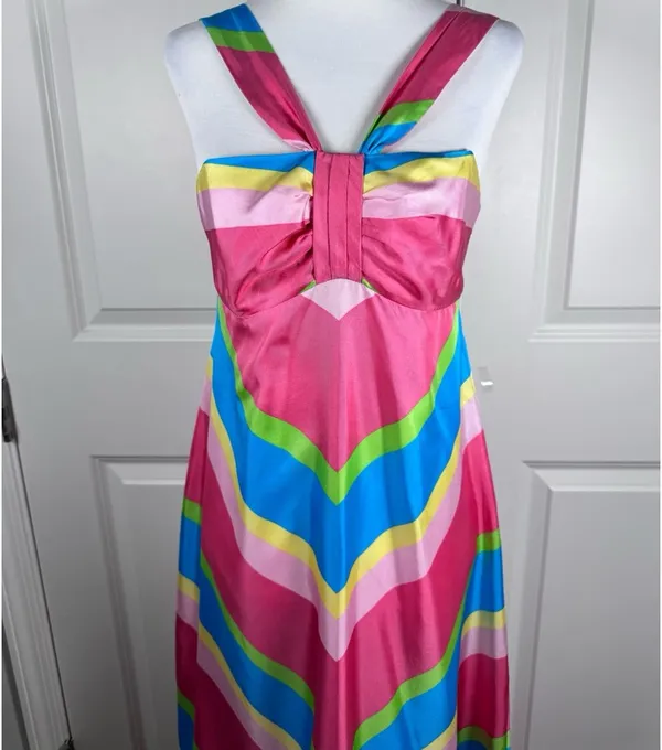 Lilly Pulitzer Melissa Silk Maxi Dress Chevron Resort Cruise Halter Palm Beach 4 - Image 2