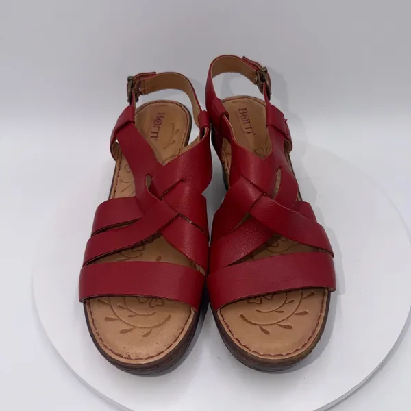 Born Carmo Red Leather Strappy Wedge Sandals Womens 9M - Image 3