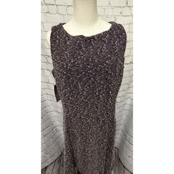 NWT Eva Mendes NY & Co. Sleeveless Black Pale Pink Boucle Fit & Flare Dress 16 - Image 2