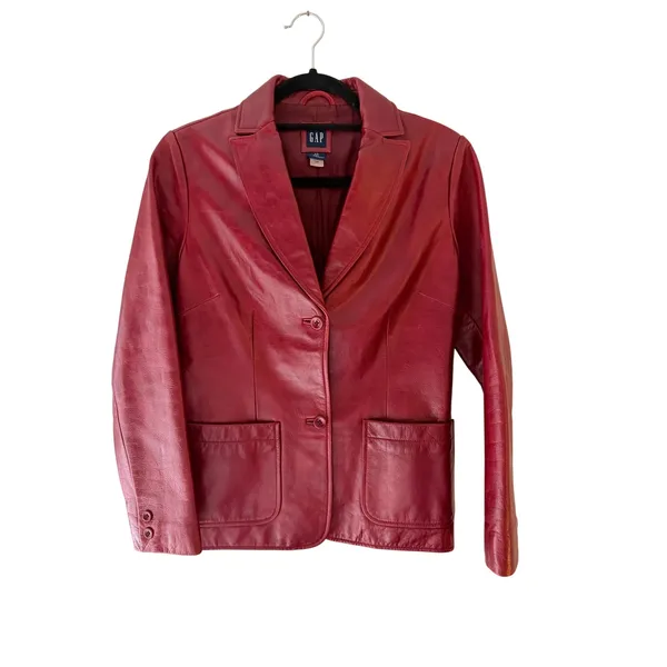Vintage Y2K GAP Red Leather Blazer XS 100% Genuine Leather 2000 - Image 2