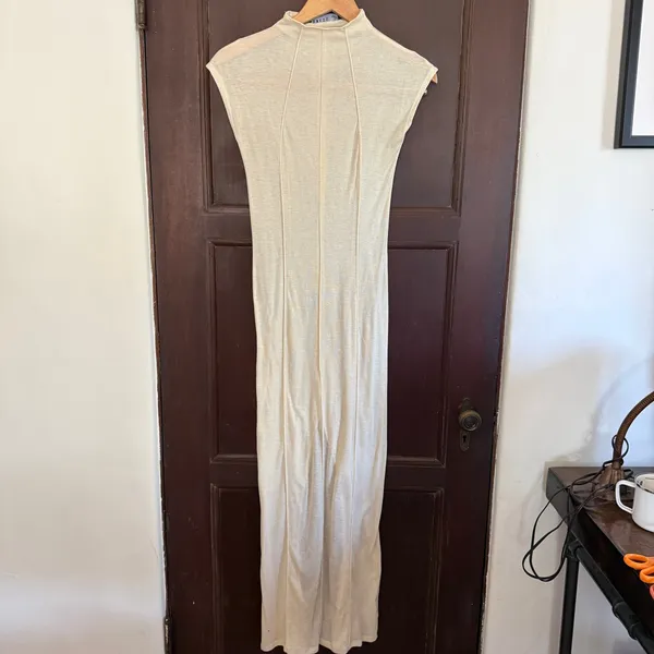 LIONESS Cream Redefined Maxi Dress Sheer Mockneck Cap Sleeve Small - Image 2