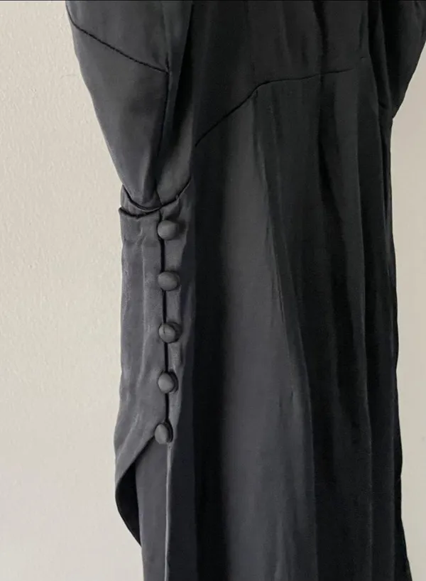 Madewell Black Satin Cami V-Neck Side Button Faux Wrap Knee Length Dress - Image 8