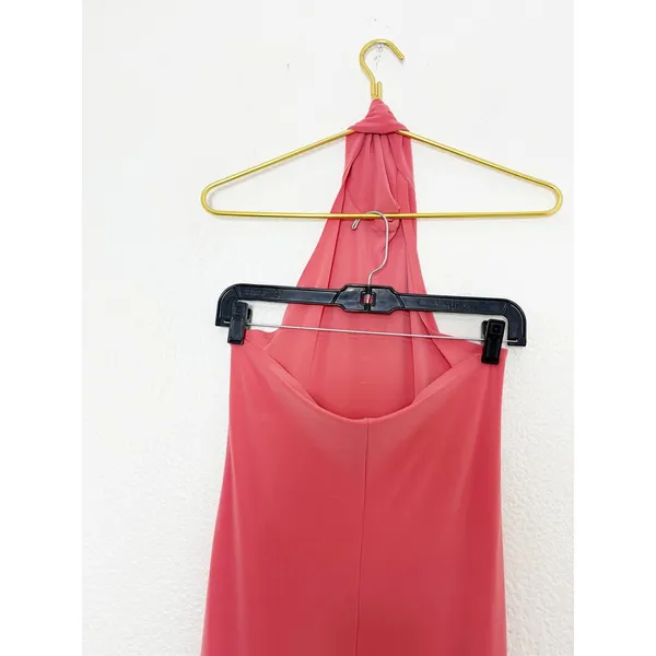 Norma Kamali Halter Turtleneck Side Slit Maxi Dress Size XS Coral Jersey Stretch - Image 12