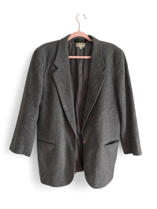 Vintage LL Bean Classic Gray Wool Cashmere Blend Blazer Size 14R Academia Preppy - Image 2