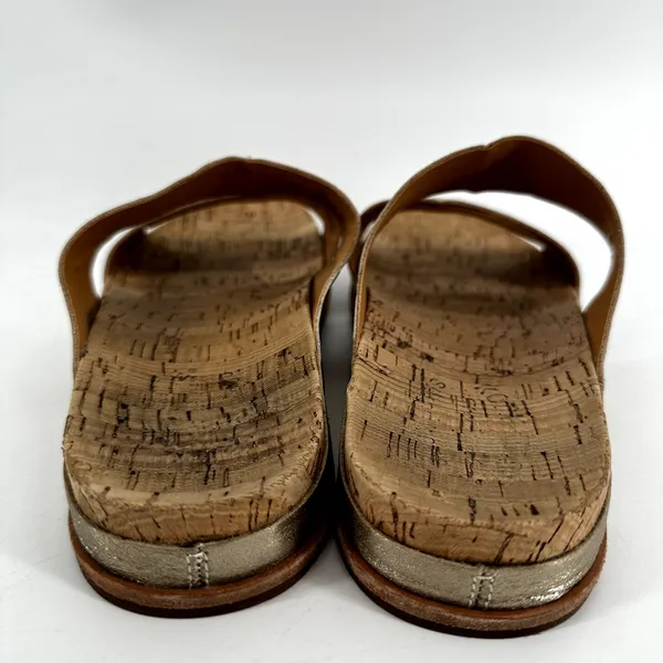 Kork Ease Tutsi Dual Band Slides Sandals Cork Italian Leather Metallic Gold 9 - Image 6