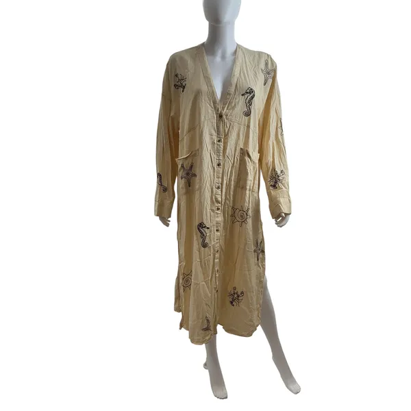 Anthropologie‎ Nautical Embroidered Maxi Dress Cream Seahorse Starfish Small - Image 5
