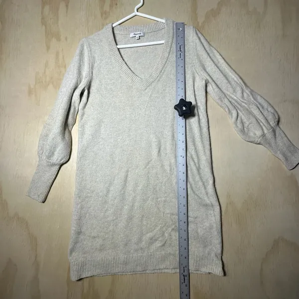 Madewell Neutral Wool Blend Bubble Sleeve‎ V Neck Knit Sweater Medium - Image 6