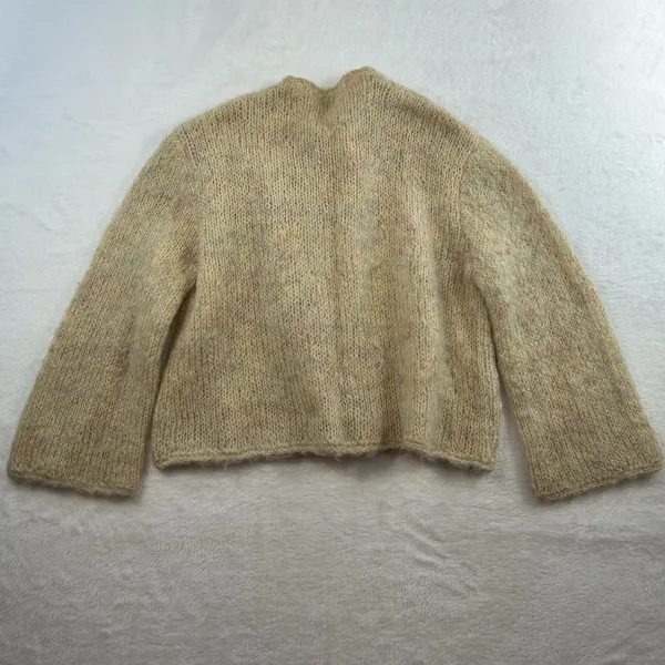 Vtg 70s Sz S Cardigan Sweater Open Knit CottageCore Granny Boho Handmade‎ Beige - Image 8