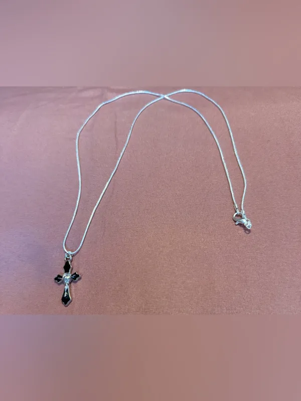 Sterling Silver 925 Cross Necklace with Black Enamel - Image 3