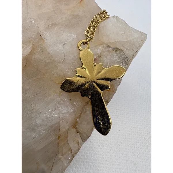 Vintage Premier Designs Gold Tone Multi Color Rhinestone Cross Necklace 18 Inch - Image 2