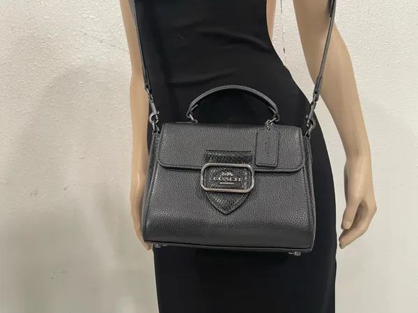 Coach Demi Sufflette Black Pebbled Leather Shoulder Bag Vintage Pouch Purse - Image 3