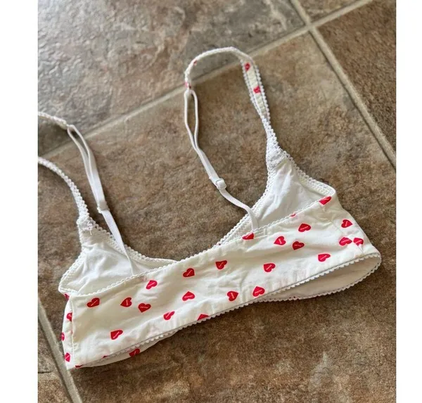Skims Fits Everybody Picot Skimpy Scoop Bralette Ruby Heart Print Size XXS - Image 8