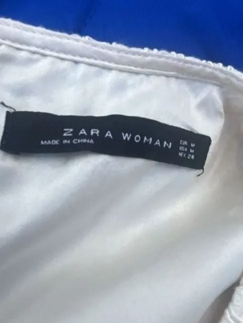 Zara Woman White Lace Short Sleeve Shift Dress Size M - Image 4