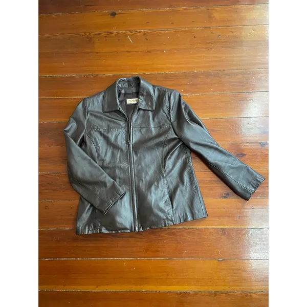 Wilsons Leather Brown Lambskin Zip Jacket Womens Large Y2K Minimalist Coat - Image 5
