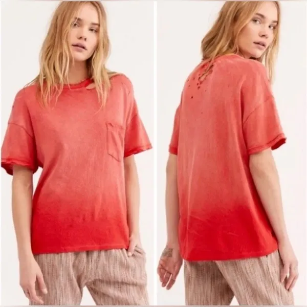Free People WE THE FREE distressed oversized rubi cosmic red tee in S - Image 2