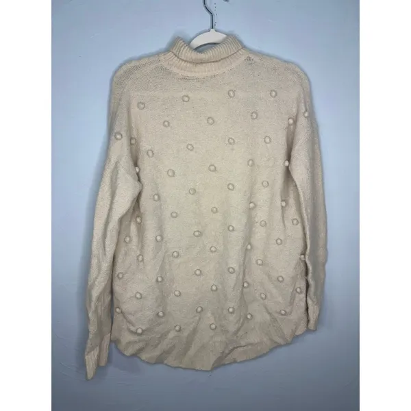 Madewell Snow Globe Bobble Turtleneck Sweater Medium Ivory Pom-Pom Wool Alpaca - Image 3