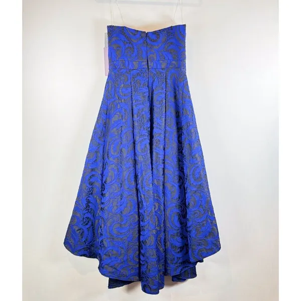 NWT JS Collections Dress Blue Jacquard Hi Low Ballgown Strapless Cocktail Size 8 - Image 3
