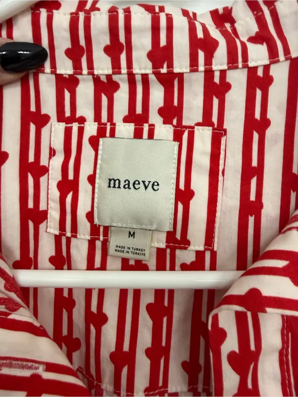 Maeve Anthropologie Red White Printed Tiered Shirt Dress Size Medium - Image 4