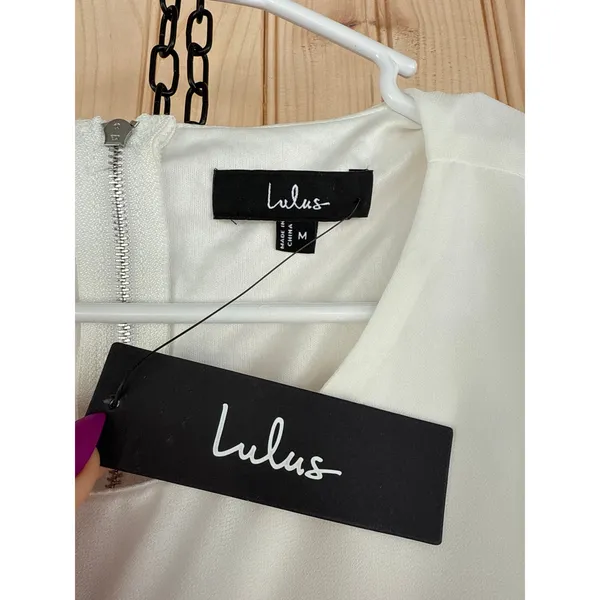 NWT Lulus Blissful Love Ivory Cutout Mini Skater Dress Party Night Out Flowy M - Image 6