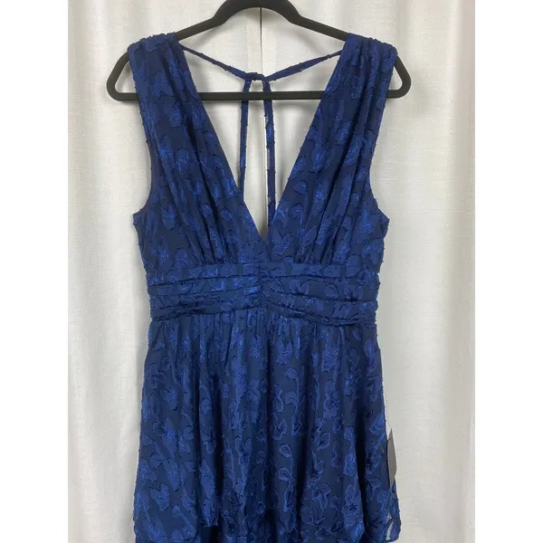 Lulus Navy Blue Make It Mesmerizing Jacquard Tiered Midi Dress Sz.L NWT - Image 6
