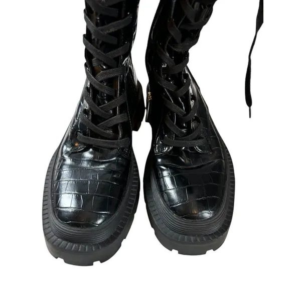 Zara Black Croc-Embossed Lace-Up Combat Boots Size 36 - Image 5