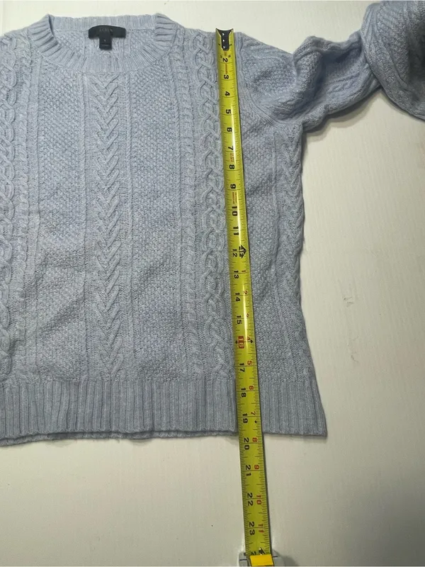 J.Crew Soft Cable Knit Sweater Flared Bell Cuff Women Sz S Light Blue Wool Blend - Image 5