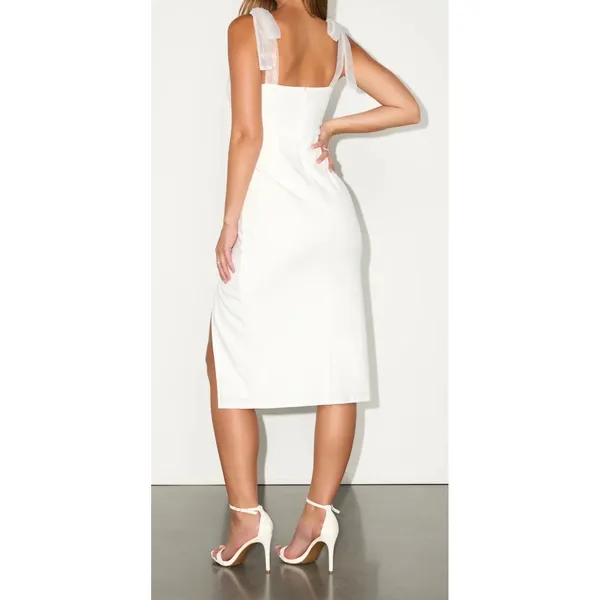 NWT Lulus Size Medium Romantic Celebration White Tie-Strap Bodycon Midi Dress - Image 2