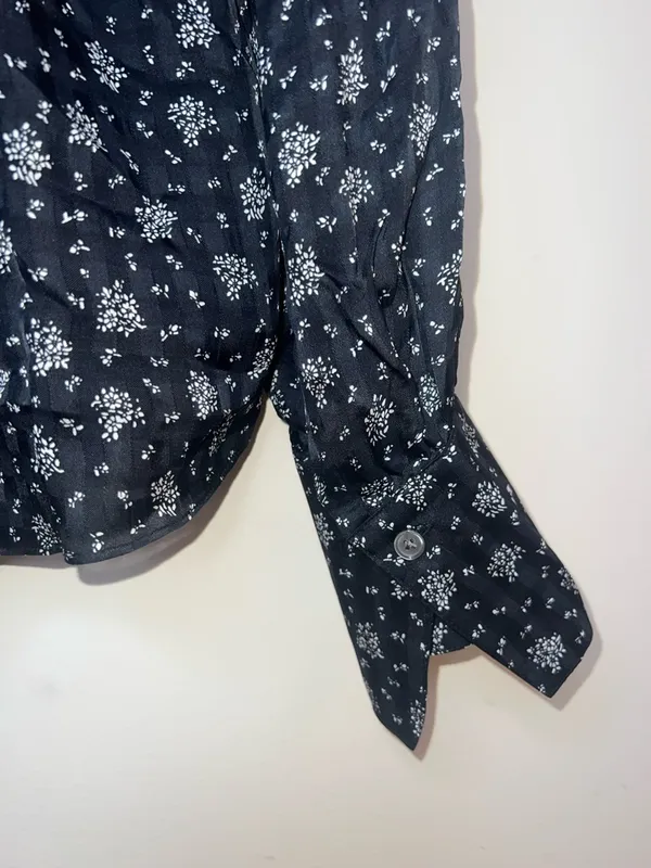 Madewell NWT Floral Button Up Blouse Black Long Sleeve Top Medium‎ - Image 3