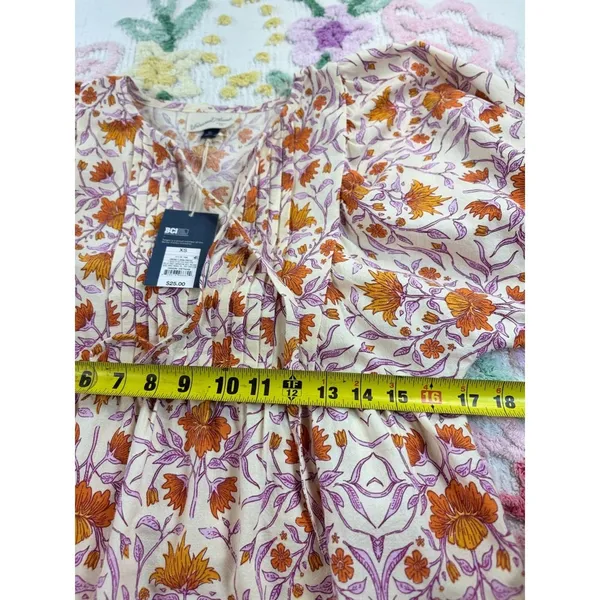 Universal Thread‎ Floral Puff Sleeve Mini Dress Cream Orange Purple XS NEW - Image 9