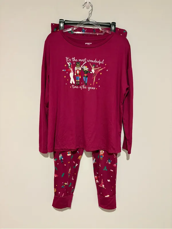 Joyspun nutcracker holiday Long Sleeve Jogger Pants Pajama Set Berry size large - Image 2