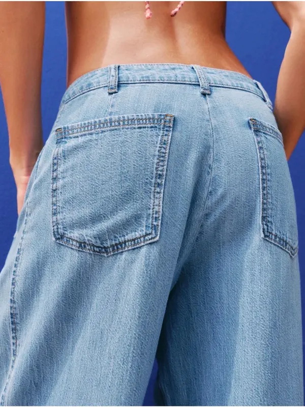 Zara Z1975 High Waisted Wide Leg Jeans With Darts 2 Blue Boho Baggy Minimal Chic - Image 6