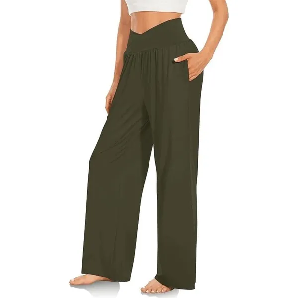 TARSE Olive Green Comfy Crossover Waist Stretchy Lounge Pants XL - Image 8