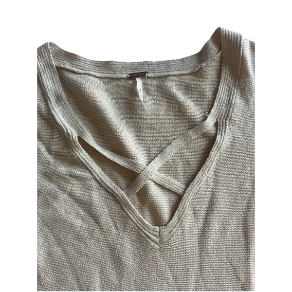Free People Sweater Criss Cross Tunic V-Neck Long Sleeve Cream Size L - Image 4