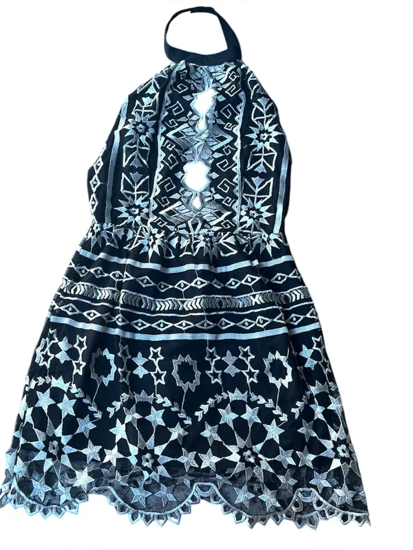 Jen’s Pirate Booty Embroidered Navy Halter Mini Dress - Image 3