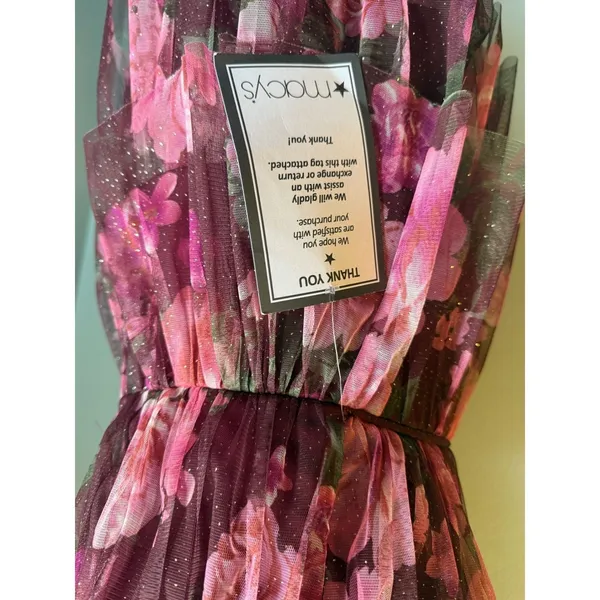 Y2k fairy whimsi bohoFloral Glitter Tulle Strapless Tiered Mini Dress BurgundY 9 - Image 5