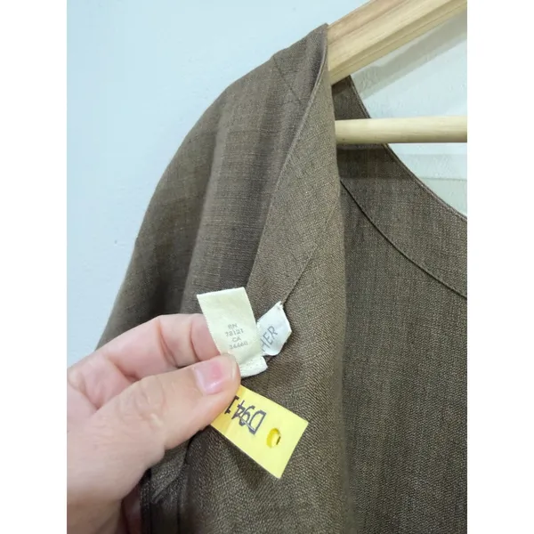 Eileen Fisher Brown Linen Blend Short Sleeve Pocket Shift Dress Sz S - Image 8