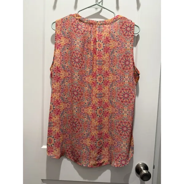 Cynthia Rowley Blouse Women’s Large Floral Tunic Pink Orange Button - Image 4