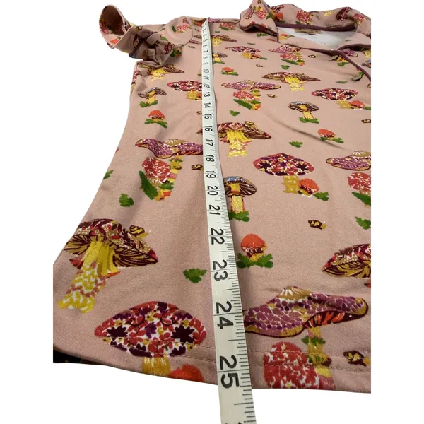 Haute Dreamz Mushroom Print PJ Top XL Pink Button Down Short Sleeve Sleepwear - Image 6