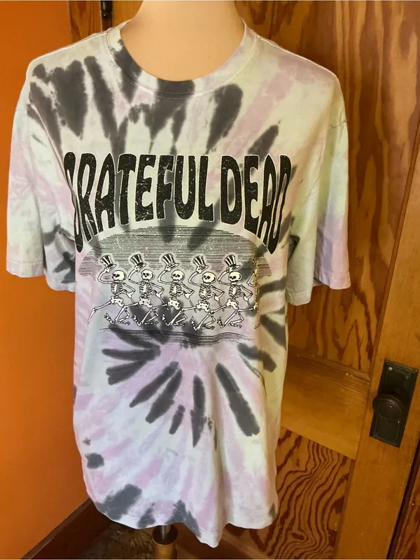 H&M Grateful Dead Dancing Skeletons Tie Dye Graphic Tee Small - Image 6
