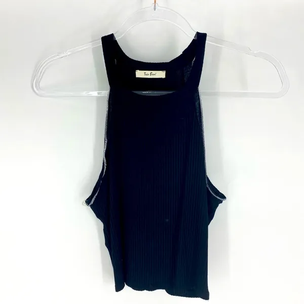 Tres Bien Ribbed Cropped Halter Tank Black‎ M - Image 5