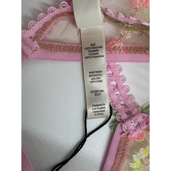 For Love & Lemons Tutti Frutti Shimmer Garter Belt S Pink Floral Embroidered NWT - Image 6