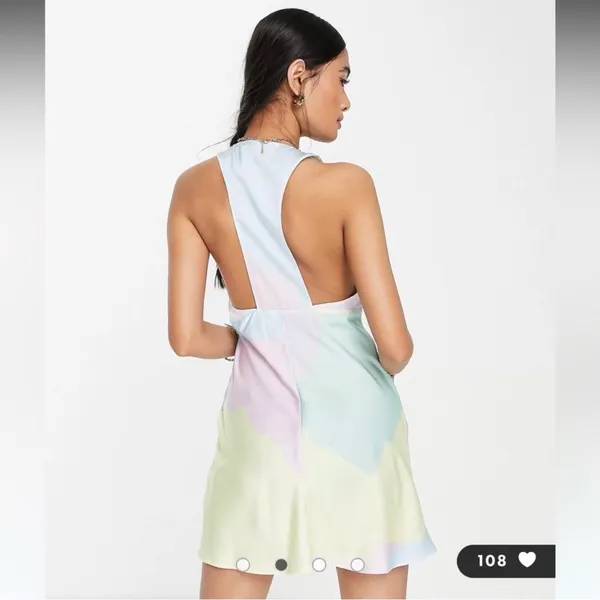 NWT ASOS Design Bias Cut Plunge Satin Racerback Mini Dress‎ Size 10 - Image 2