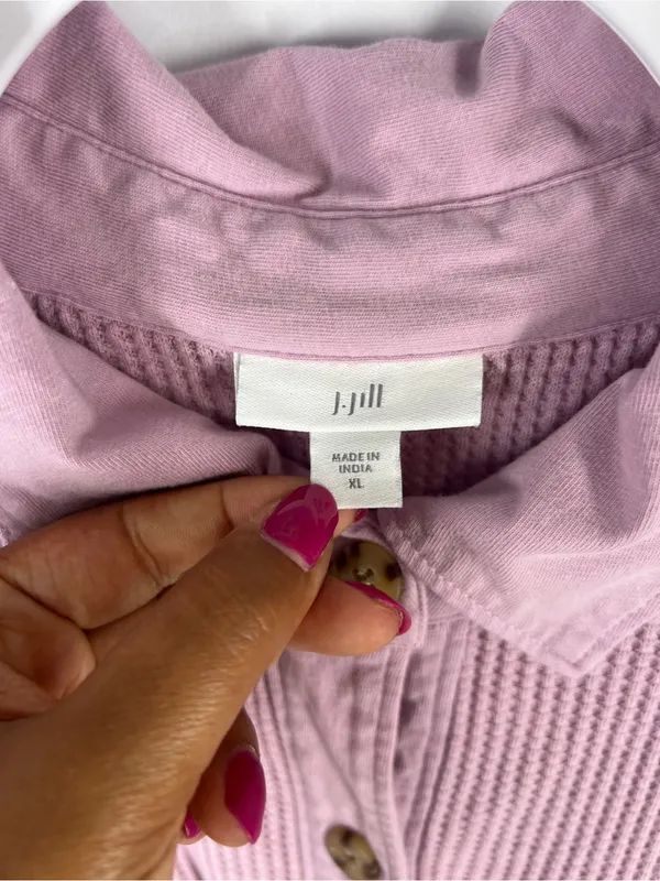 J.Jill Waffle‎ Knit Button Down Shirt Pink Cotton Shacket XL - Image 3