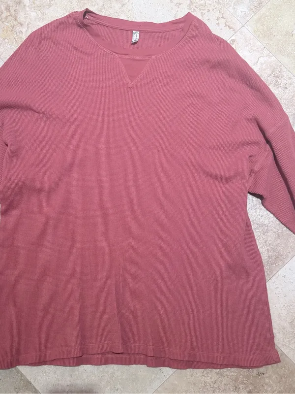 Relaxed Waffle-Knit Pullover Sweatshirt - Dusty Rose - Image 5