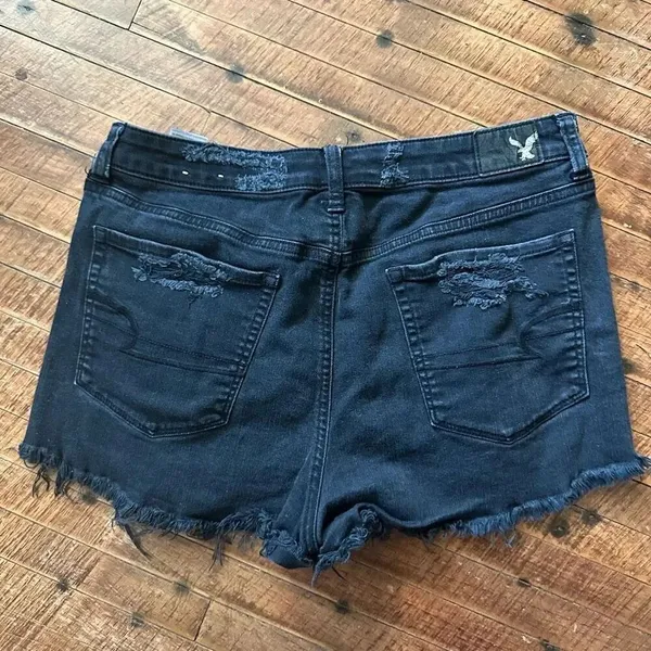 American Eagle black cutoff hi-rise size 12 festival denim shorts - Image 2