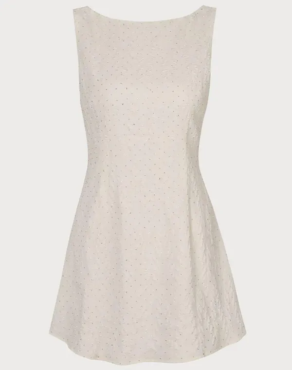 RIHOAS The Beige Boat Neck Textured Mini Dress - Image 7