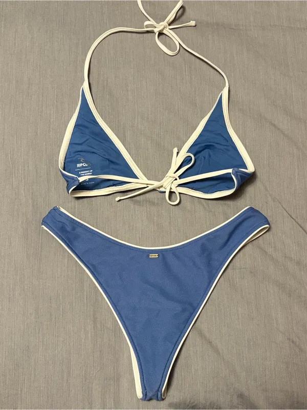 Rip Curl Small Blue Bikini Set, Shell, Triangle Top and High Leg Bottoms, Tillys - Image 9
